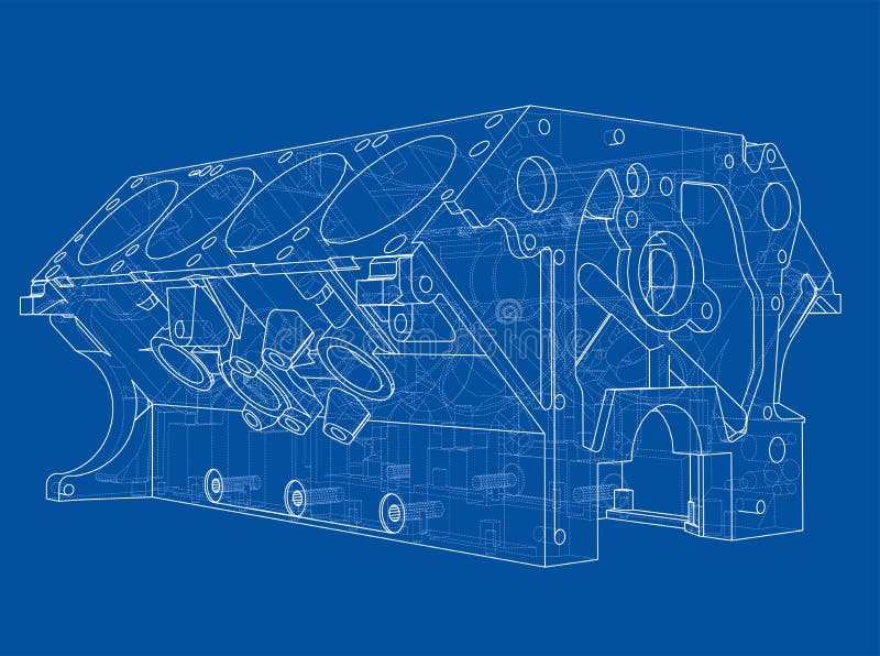 Engine Block Sketch. Vector Rendering of 3d Stock Vector Illustration of outline, machine