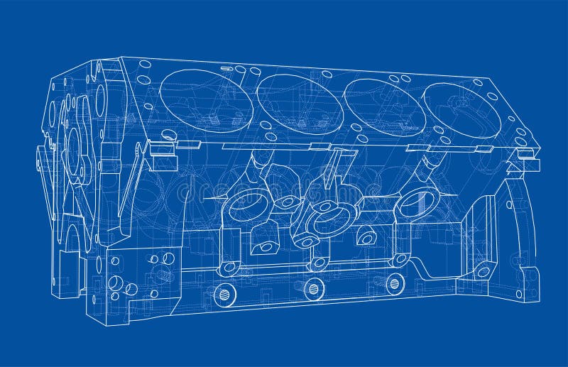 Engine Block Sketch. Vector Rendering of 3d Stock Vector Illustration of machinery, detail