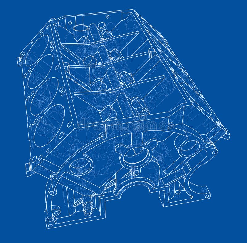 Engine Block Sketch Vector Rendering Of 3d Drawn Draw Auto Vector