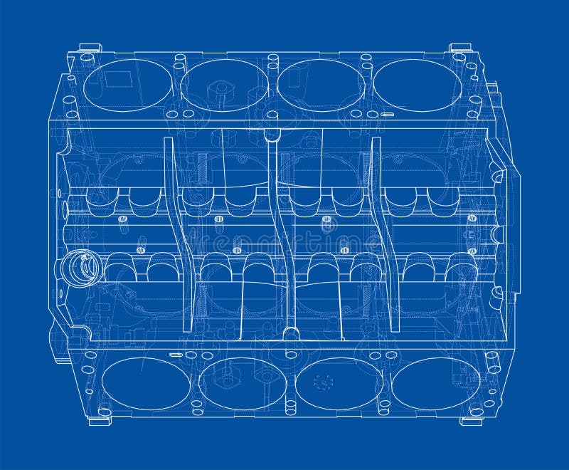 Engine Block Sketch. Vector Rendering of 3d Stock Vector Illustration of perspective, engine