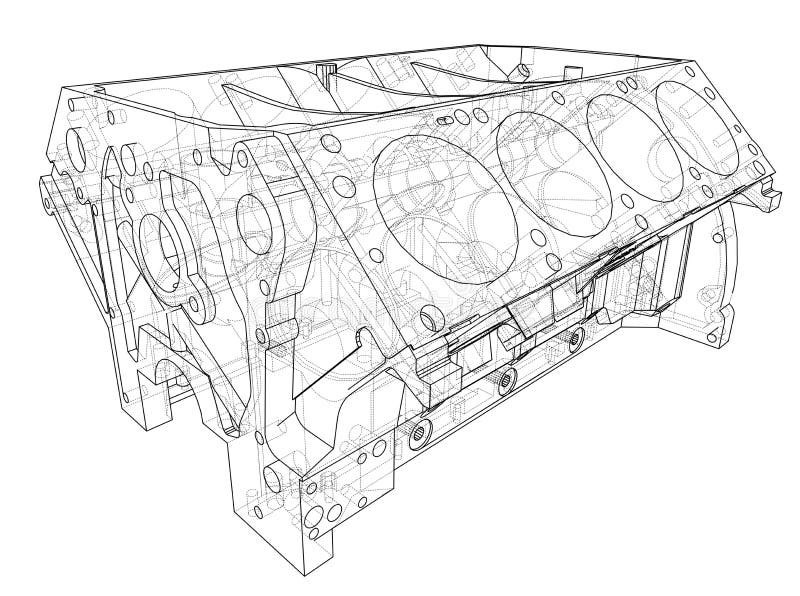 Engine Block Sketch. Vector Rendering of 3d Stock Vector Illustration