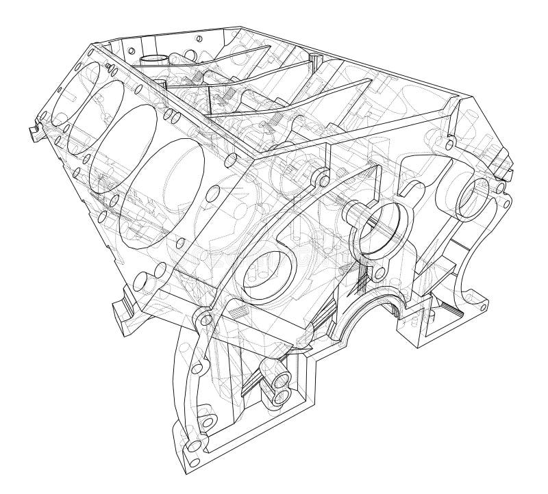 Engine Block Sketch. Vector Rendering Of 3d Stock Vector Illustration of motor, power 140774579
