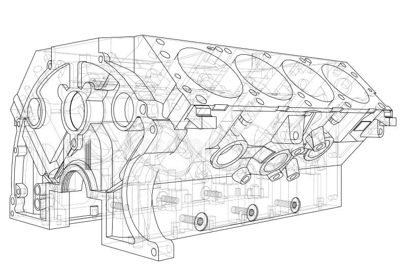Engine Block Sketch. Vector Rendering of 3d Stock Vector Illustration