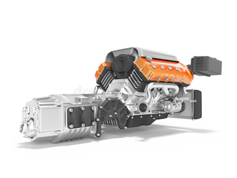 Engine for Car Assembly with Gearbox Rear View 3D Render on White  Background with Shadow Stock Illustration - Illustration of engineering,  high: 166937994