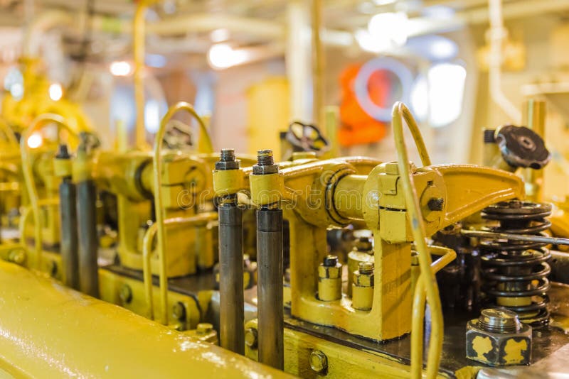 Engine compartment of retro cruise liner stock photo
