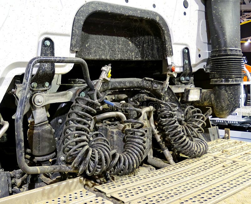 Engine and Compressed Air Hoses of a Truck. Stock Image Image of