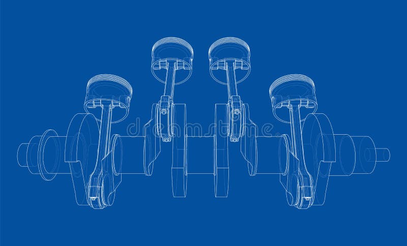 Engine crankshaft with pistons outline. Vector