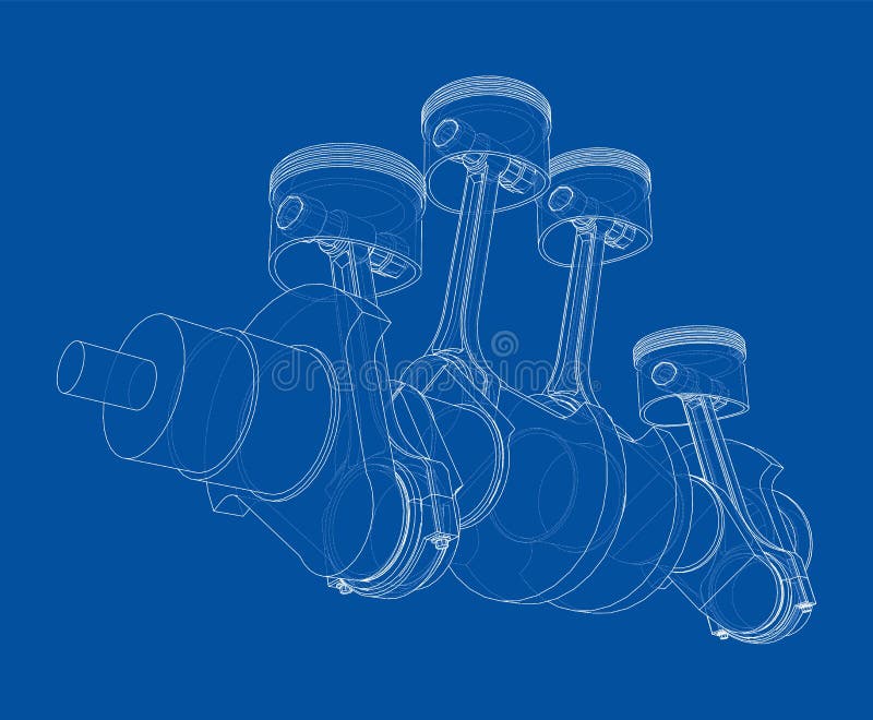 Engine crankshaft with pistons outline. Vector