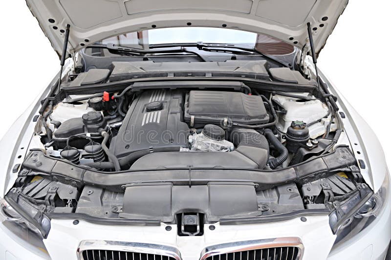 Engine de véhicule de BMW 335i - position d'ouverture de capot image libre de droits Engine de véhicule de BMW 335i - position d'ouverture de capot image libre de droits
