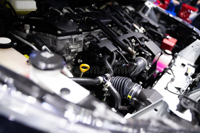 Engine details powerful car engine engine interior design Powerful engine parts stock photo