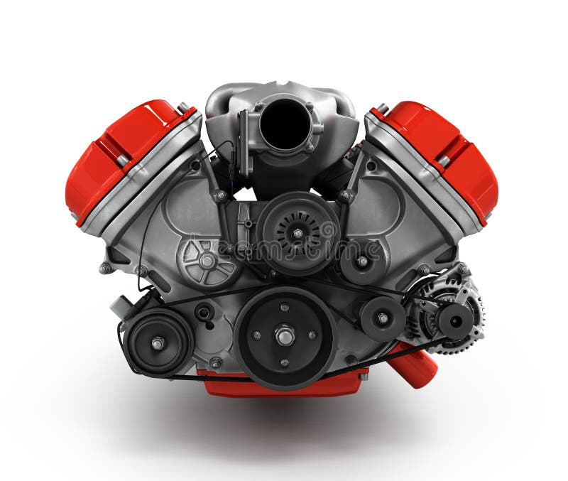 Red Engine With Supercharger Front View 3d Render On White