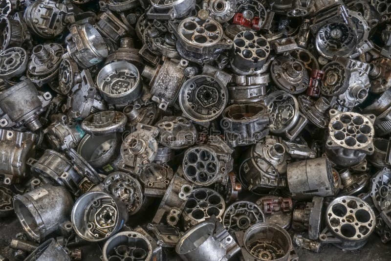 Engine Junkyard, Cracked Engine Block, Aluminum for Recycling. Stock