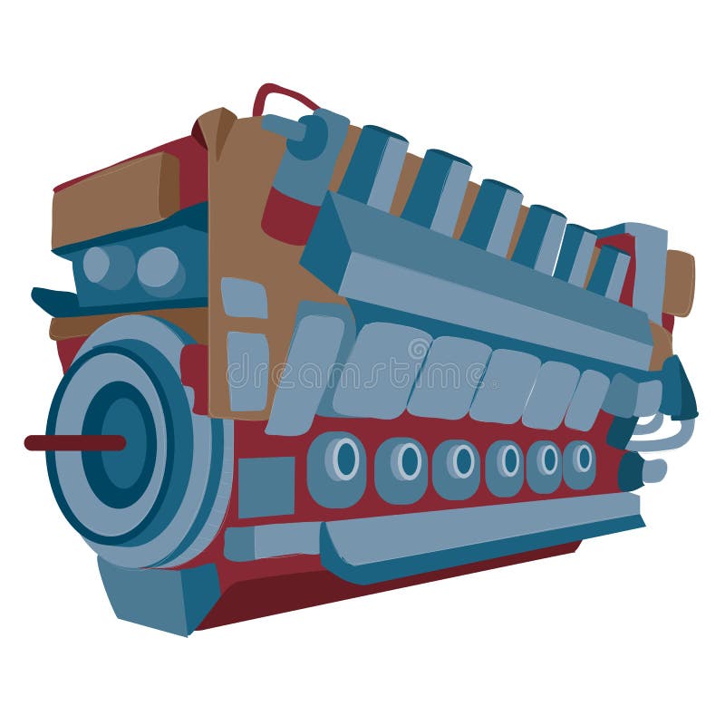 Engine, Motor, Cartoon Illustration, Isolated Object on White