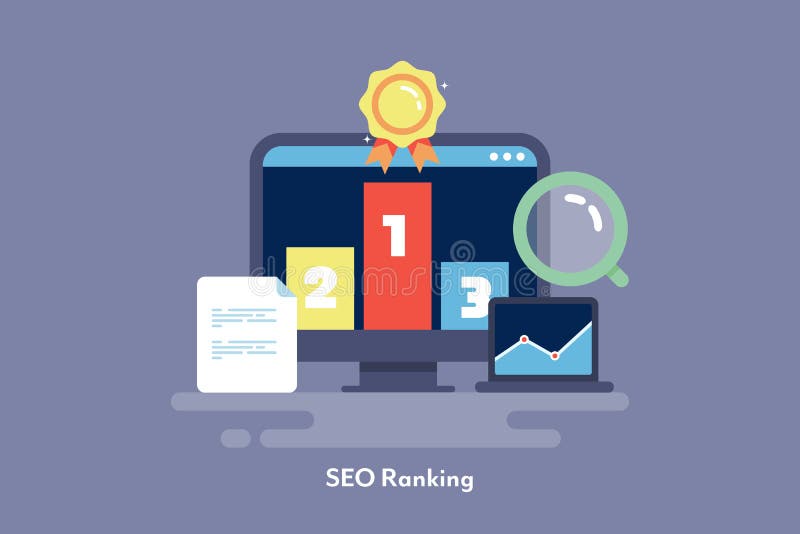 Search engine ranking, website higher rank strategy, seo success concept.