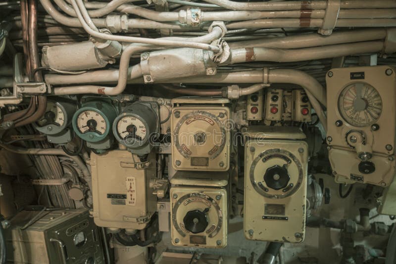 Engine room gauges in old Russian submarine royalty free stock photos Engine room gauges in old Russian submarine royalty free stock photos