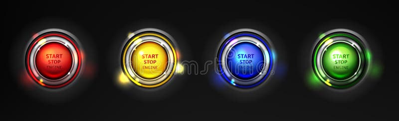Engine start stop buttons realistic vector set vector illustration