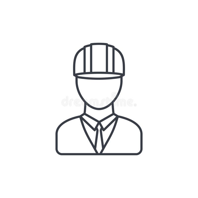 Engineer Avatar. Architect In Helmet Thin Line Flat Color Icon