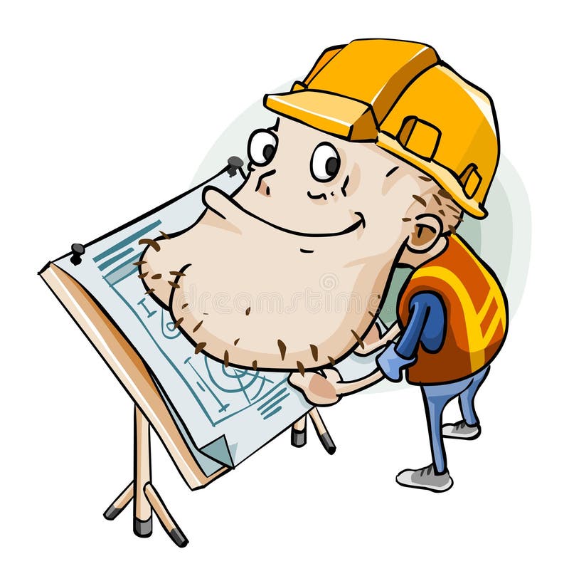 Engineer on Blueprint stock illustration