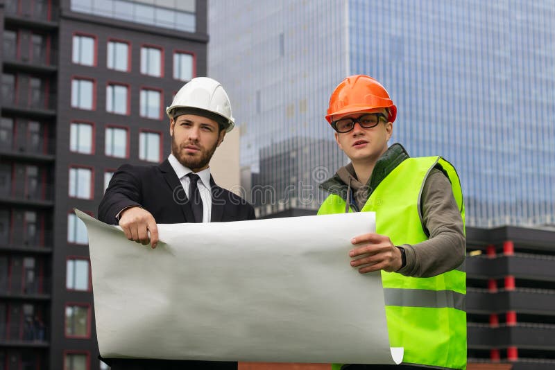 Engineer and Builder Explaining Drawing Architect Plan Professional