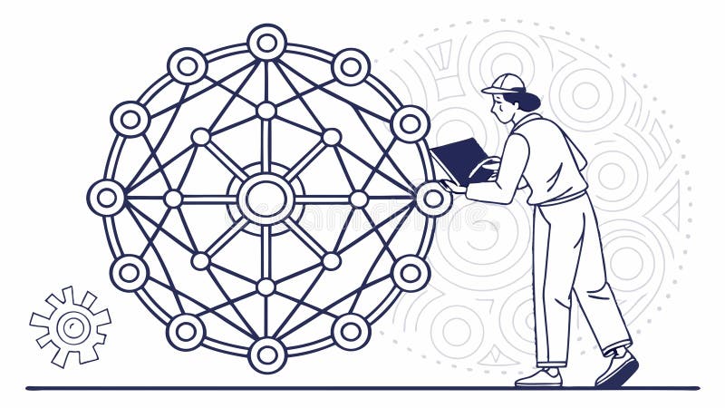 Engineer Building a Global Data Network Sphere, vector design Generative AI stock illustration