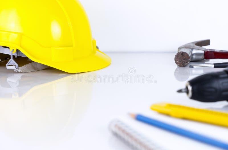 Engineer construction Helmet and tools