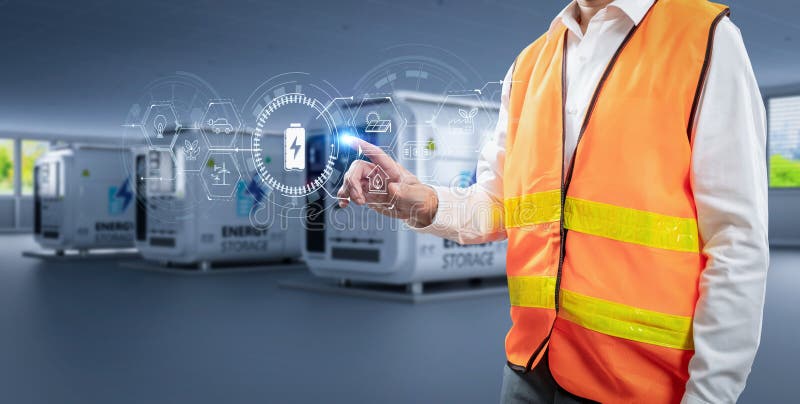 Engineer control energy storage system or battery container unit royalty free stock image