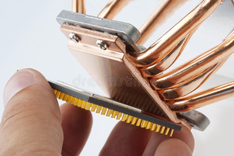 Engineer installing computer processor royalty free stock image