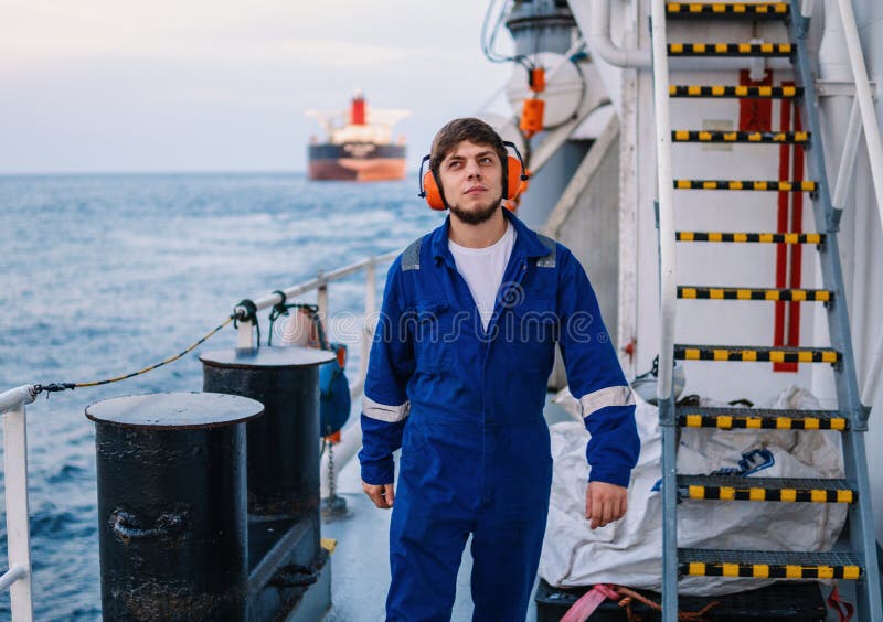 Marine Deck Officer or Chief mate on deck of offshore vessel. 