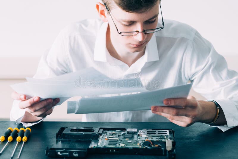 Engineer Scientist Computer Hardware Design Stock Photo Image of chip