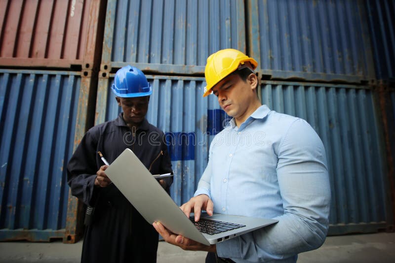 Foreman Control Industrial Container Cargo Freight Ship at Industry