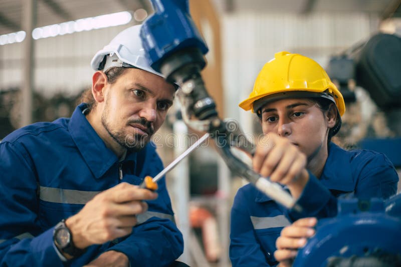 Engineer Technician Team Service Checking Heavy Industry Machine Robot