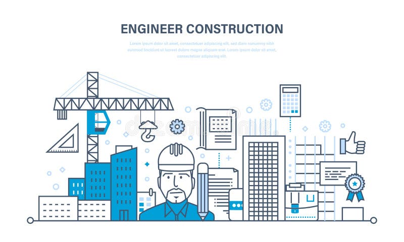 Engineer working construction the environment around the work site. stock illustration