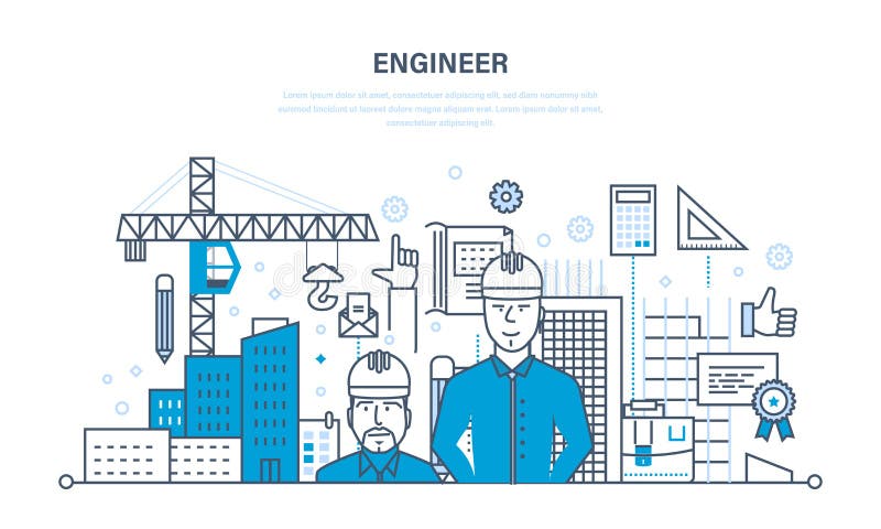 Engineer working construction the environment around the work site. royalty free illustration