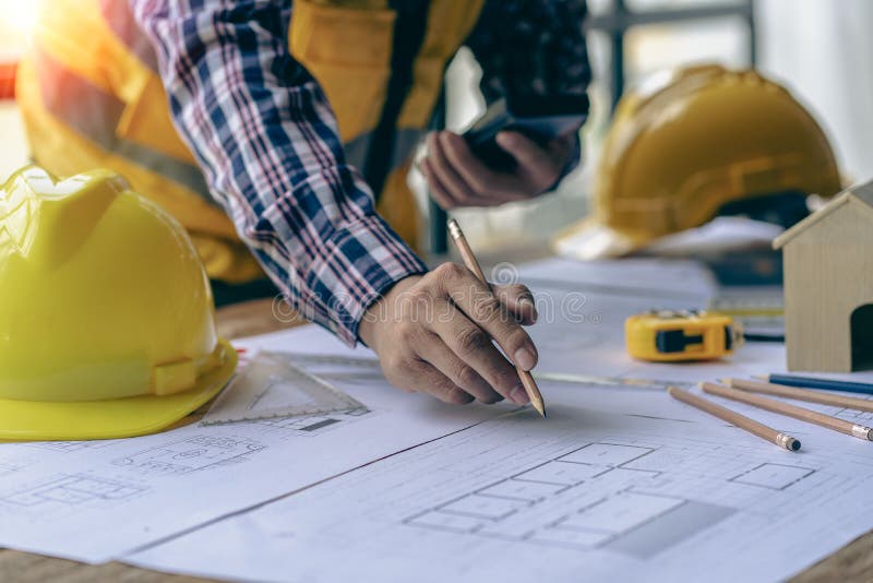 Engineer Working in Office Draw a Construction Project an Architect S