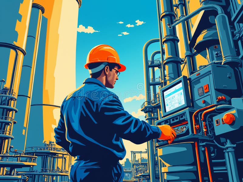 Engineer Working Power Plant stock illustration