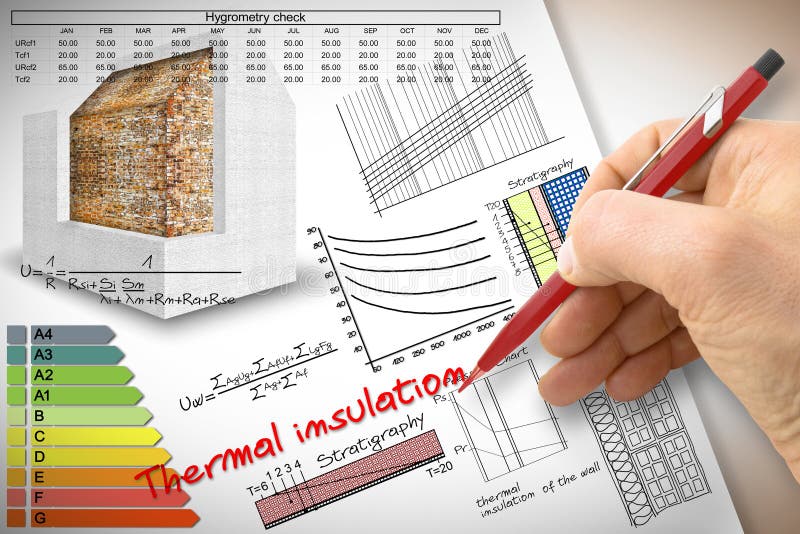 Engineer Writing Formulas And Diagrams About Thermal Insulation And Buildings Energy Efficiency Concept Image Stock Illustration Illustration Of Formulas Brick