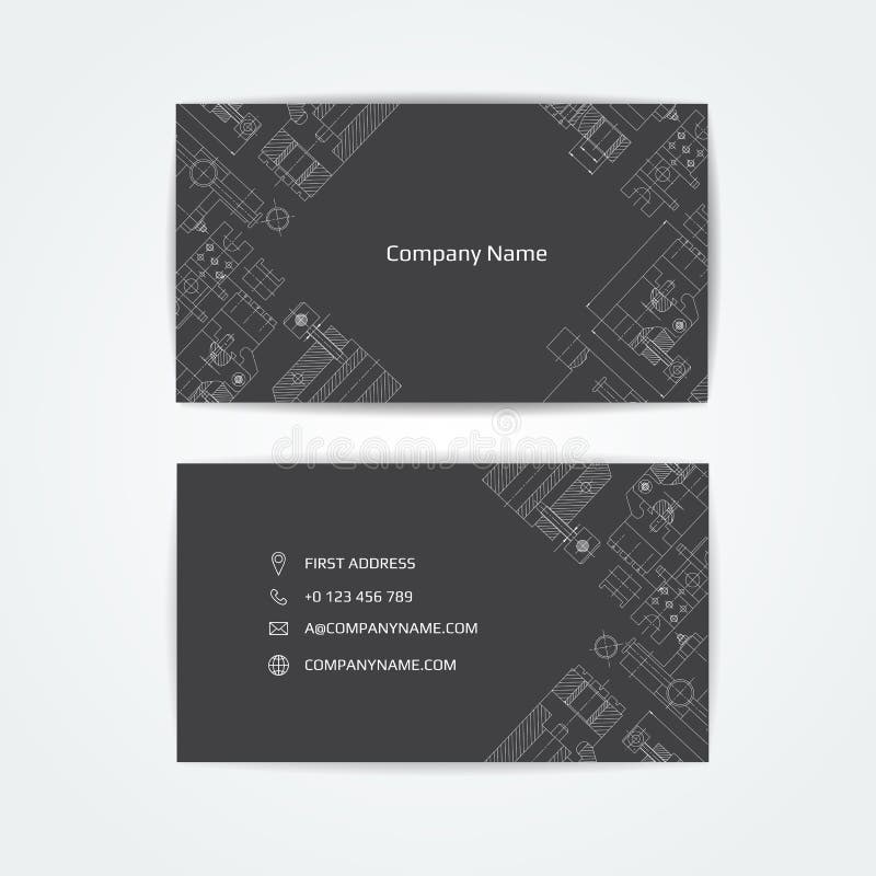 Engineering business card. Engineering drawings. vector illustration. royalty free illustration