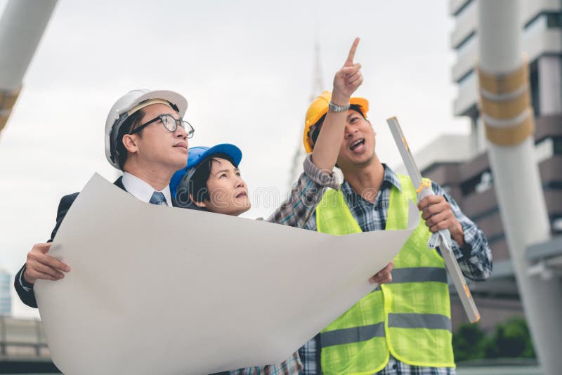 Engineering Construction Teamwork Concept Professional Engineer Work Industrial Project Site