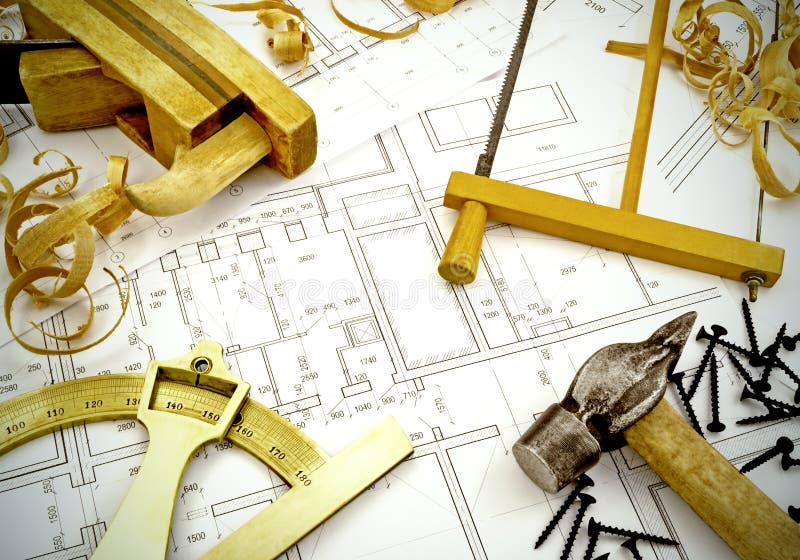Engineering Drawings and Building Tools Stock Image Image of organization, drawing 38096717