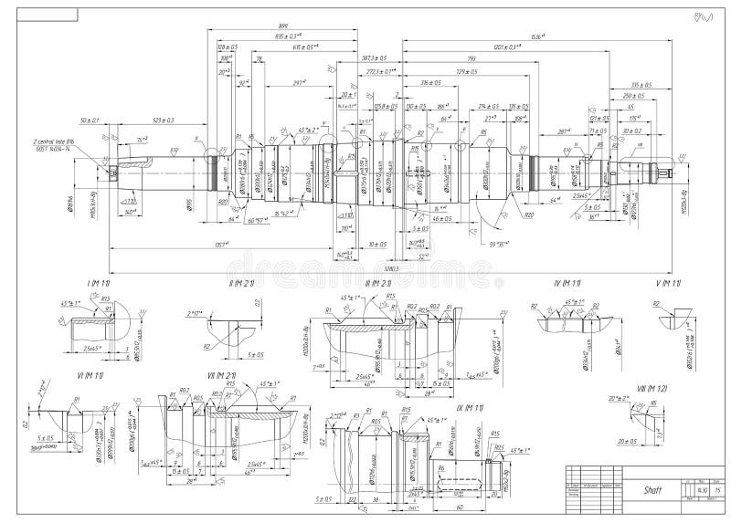 Engineering Drawings of the Shaft Stock Vector - Illustration of plan