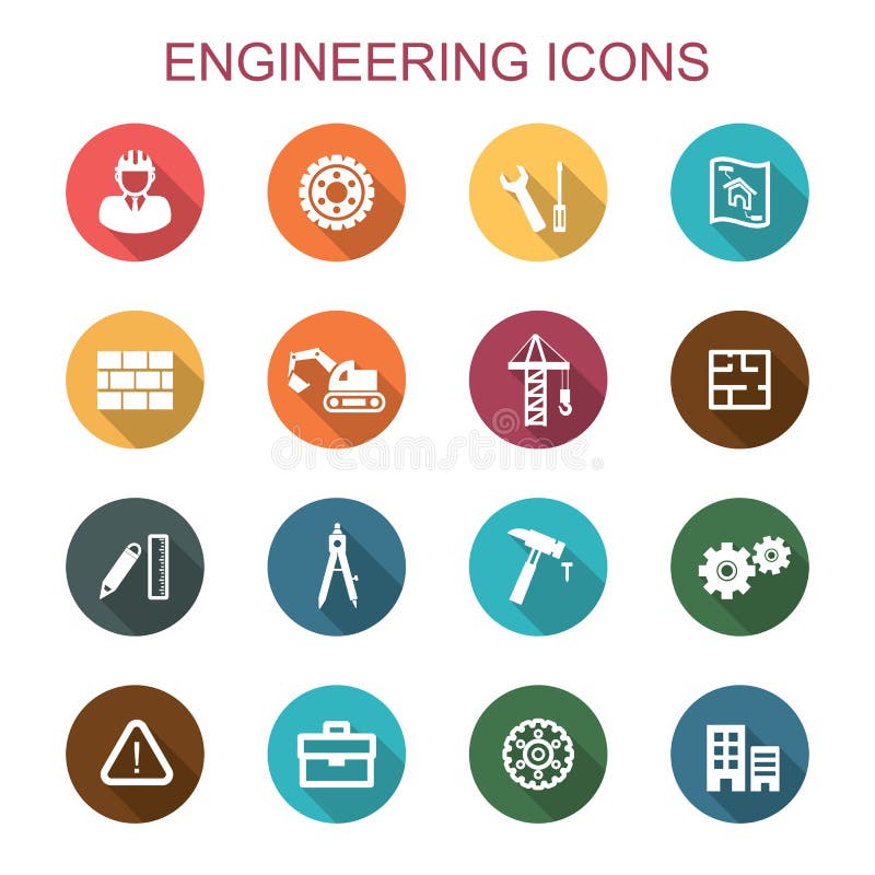 Engineering long shadow icons stock illustration