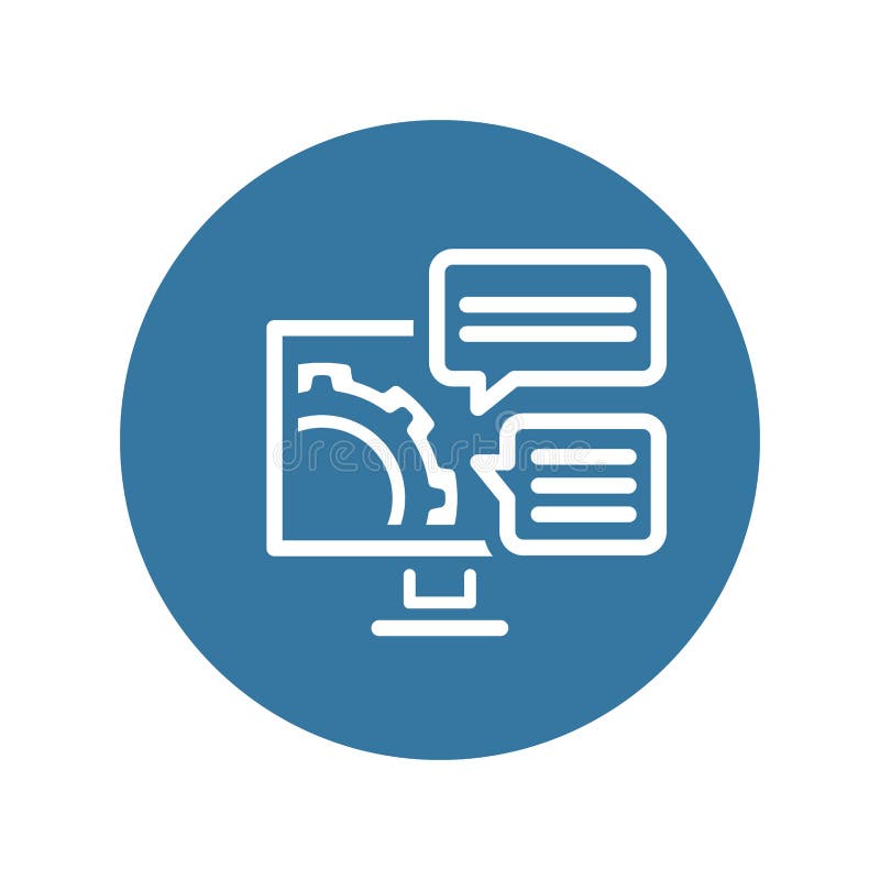 Engineering Solutions Icon. Gear and Computer. Development Symbol. stock illustration