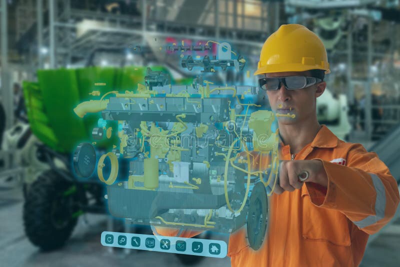 Engineering use augmented mixed virtual reality integrate artificial intelligence combine deep, machine learning, digital twin, 5G royalty free stock photos