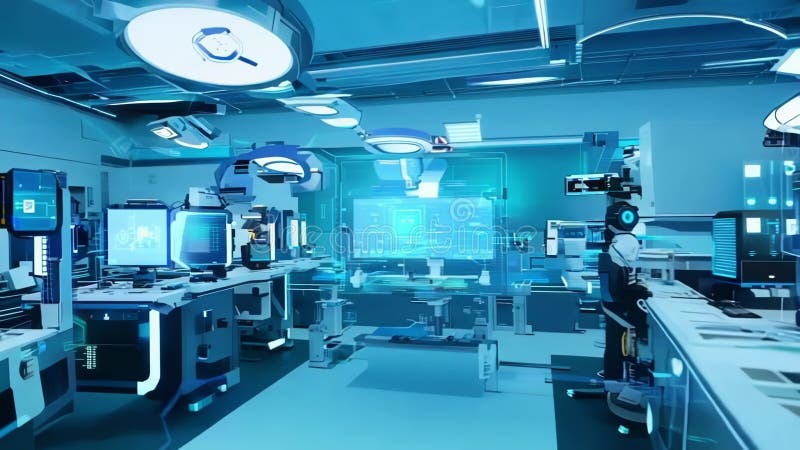 Engineers developing innovative robotics technology working in modern laboratory royalty free illustration