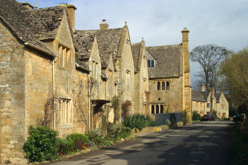 UK, Cotswolds, picturesque street in Stanton village royalty free stock images