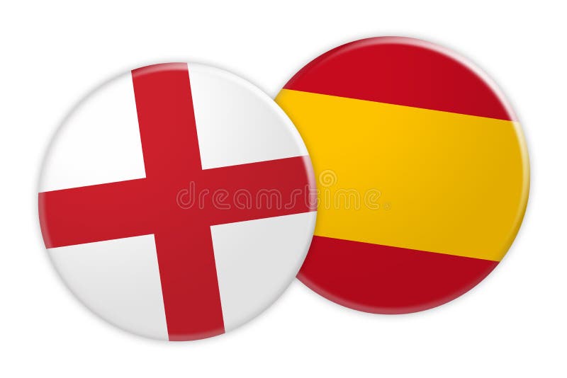 England flaggaknapp på den Spanien flaggaknappen, illustration 3d på vit bakgrund royaltyfri illustrationer England flaggaknapp på den Spanien flaggaknappen, illustration 3d på vit bakgrund royaltyfri illustrationer