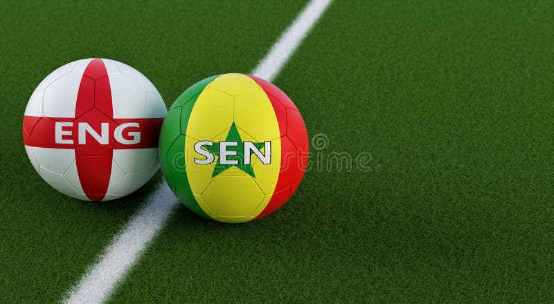 England Vs. Senegal Soccer Match - Soccer Balls in Englands and