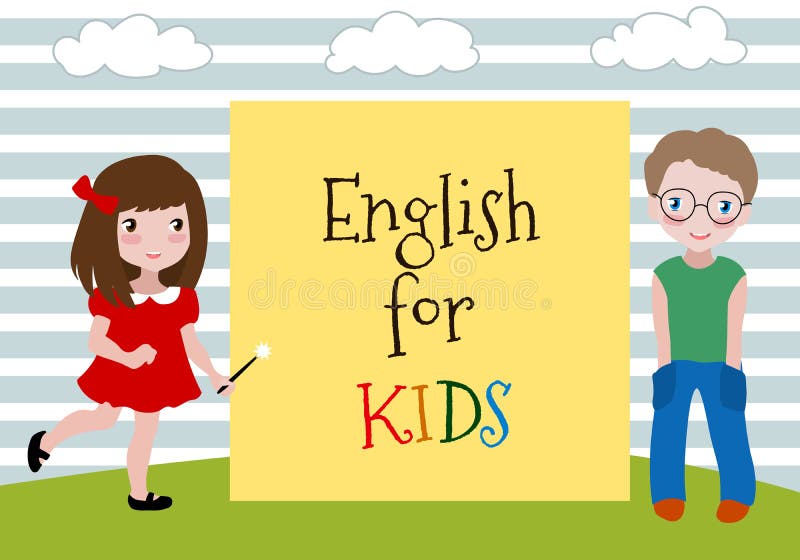 Englisch für Kinder Vector Illustration der zwei Kinder, die Englisch lernen Sprachschule für Kinder stock abbildung Englisch für Kinder Vector Illustration der zwei Kinder, die Englisch lernen Sprachschule für Kinder stock abbildung