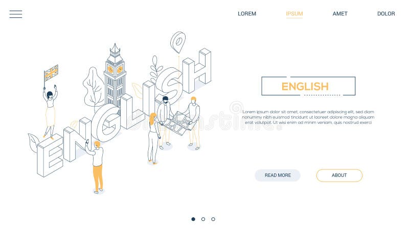 Englische Sprache - Linie isometrische Netzfahne der Entwurfsart stock abbildung Englische Sprache - Linie isometrische Netzfahne der Entwurfsart stock abbildung