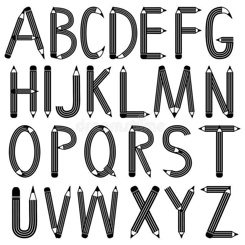 English Alphabet in Black and White, Letters, Isolated Vector